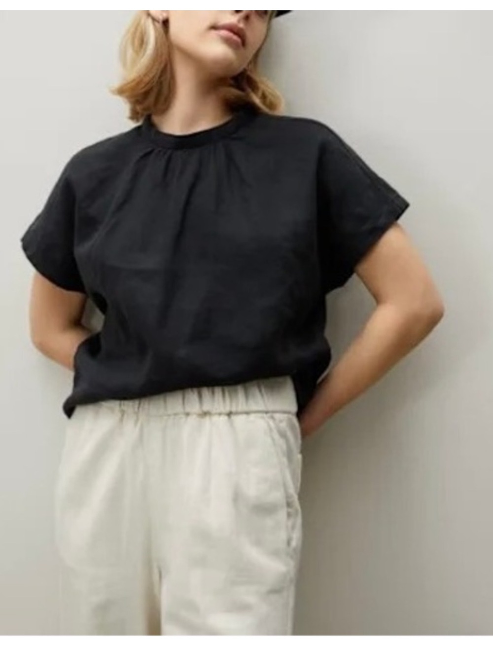 Everlane The Linen Drape Top cropped short sleeves
